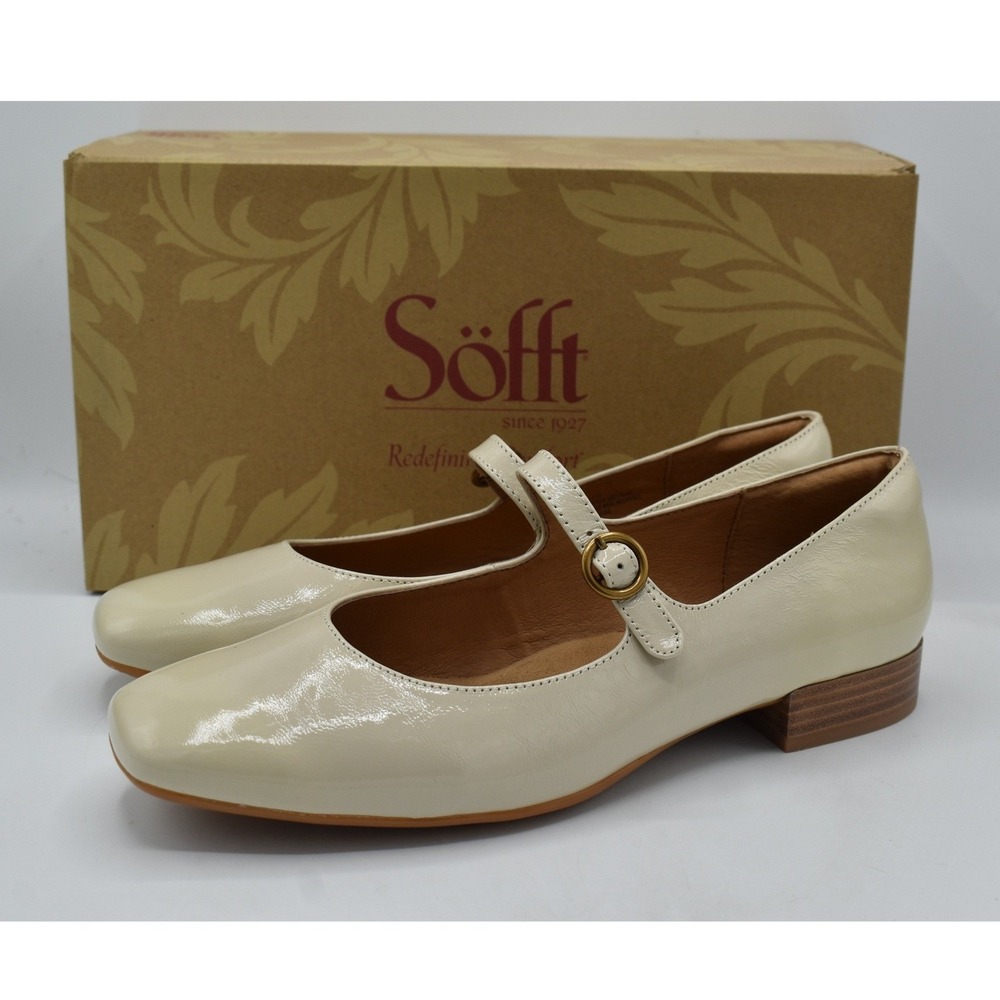 Sofft Elsey Mary Jane Flats Women 10 Tapioca Grey Patent Leather Square Toe NWB